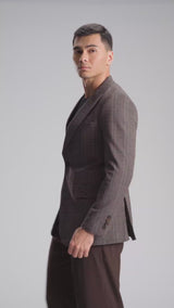 Single Breasted Suit Blazer - Cocoa Verona with White Line Checkered (Slim Fit)