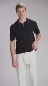 Renzo Knit Polo Tee - Black Quarter-Zip