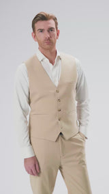 Single Row Button Vest - Beige