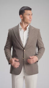 Single Breasted Suit Blazer - Dusty Brown Stripe (Slim Fit)