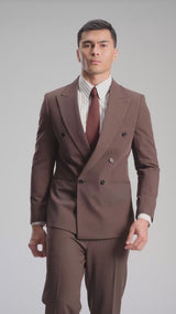 Double Breasted Suit Blazer - Dark Brown Pinstripe (Slim Fit)