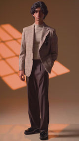 Single Breasted Suit Blazer - Sand Brown with Camel Line Checkered (Slim Fit)