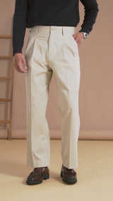Venezia Pleated Trousers - Beige Apricot (Wide Fit)