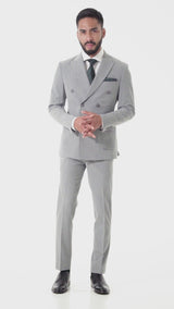 Double Breasted Suit Blazer - Light Grey (Peak Lapel)