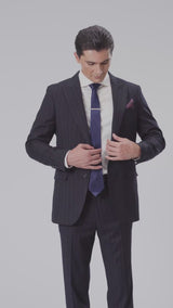 Single Breasted Suit Blazer - Deep Blue Stripe (Slim Fit)