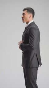 Double Breasted Suit Blazer - Grey Charcoal Shadow Stripe (Slim Fit)