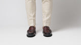 Fringe Buckle Loafer - Brown Hand Painted Patina Leather (Eva Combat)