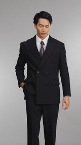 Double Breasted Suit Blazer - Midnight Black (Regular Fit)
