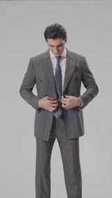 Double Breasted Suit Blazer - Dark Grey Wide Stripe (Peak Lapel)