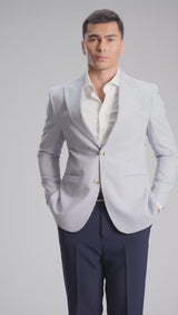 Single Breasted Suit Blazer - Seersucker White Blue Stripe (Slim Fit)
