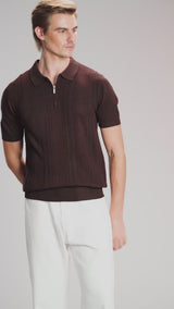 Renzo Knit Polo Tee - Dark Coffee Quarter-Zip