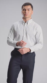 Romano Stripe Shirt - White Blue Stripe (Button-Down Collar)