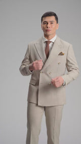 Double Breasted Suit Blazer – Ash Sand (Slim Fit)