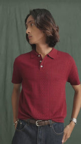 Kael Knit Polo Tee - Dark Red