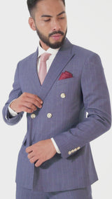 Double Breasted Suit Blazer - Iris Blue Stripe (Peak Lapel)