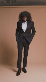 Single Breasted Suit Blazer - Dark Blue Plain (Notch Lapel)