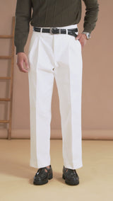 Siena High-Waist Pleated Trousers - White (Wide Fit)