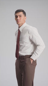 Romano Stripe Shirt - White Brown Stripe (Button-Down Collar)
