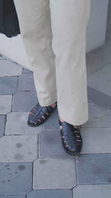 Veneto Sandal - Black Pebble Grain Leather