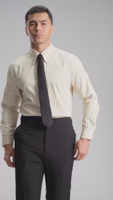 Marcello Stripe Shirt - Cream Green Stripe (Button-Down Collar)