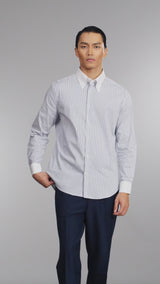 Two-Toned Shirt - White Blue Stripe (Button Down Collar)