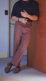 Trousers With Side Adjusters -  Linen Coffee Plain (Wide Fit)