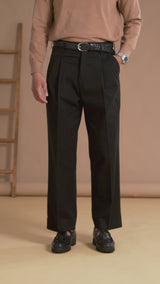Venezia Pleated Trousers - Black (Wide Fit)
