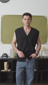 Knit Vest - Black Button-Up