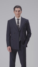 Double Breasted Suit Blazer - Deep Blue Plain (Peak Lapel)