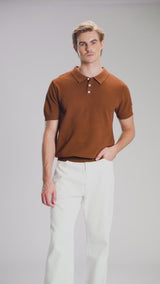 Ezra Knit Polo Tee - Coffee