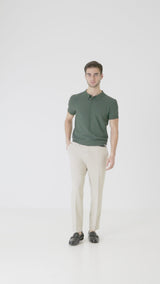 Basketweave Knit Polo Tee - Forest Green