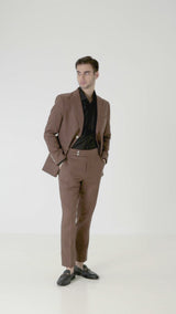 Single Breasted Suit Blazer - Linen Coffee Plain (Peak Lapel)