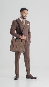 Double Breasted Suit Blazer - Coffee Plaid (Peak Lapel)