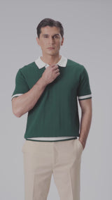 Zita Wave Knit Tee - Emerald Open Collar