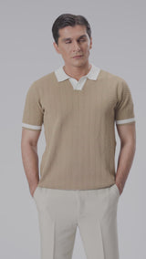 Zita Wave Knit Tee - Khaki Open Collar