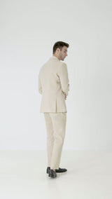 Single Breasted Suit Blazer - Linen Cream Plain (Peak Lapel)