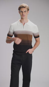 Arlo Striped Polo Tee - Brown Quarter-Zip