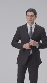 Single Breasted Suit Blazer - Jet Black Plain (Peak Lapel)