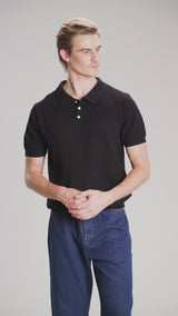 Ezra Knit Polo Tee - Black