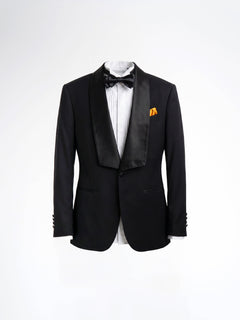 Single Breasted Suit Blazer Tux - Jet Black Wide Lapel (Slim Fit)