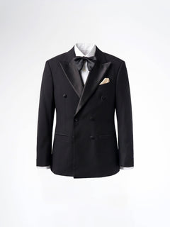 Double Breasted Suit Blazer Tux - Jet Black (Slim Fit)