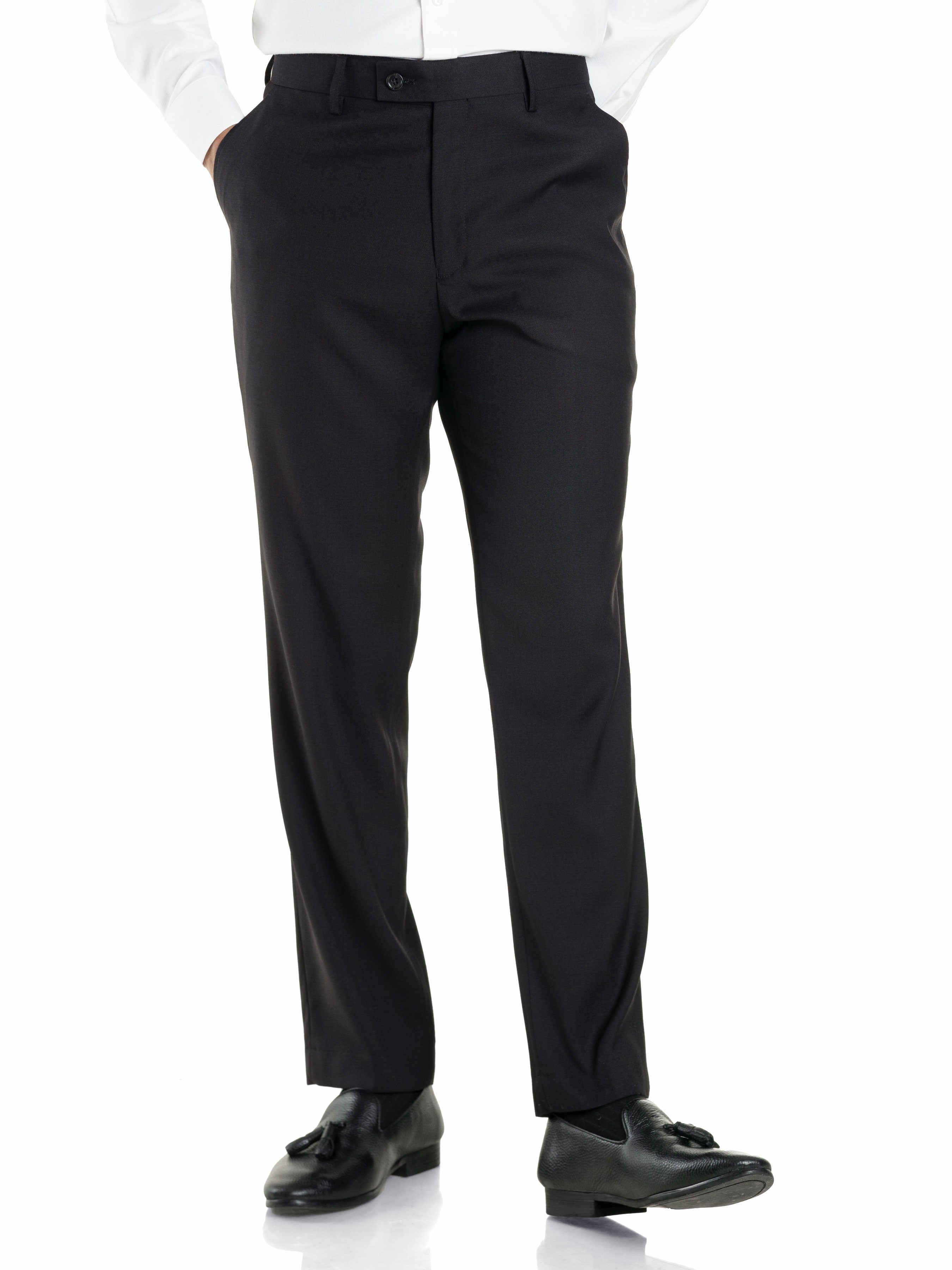 Trousers With Belt Loop - Jet Black Plain (Stretchable) - Zeve Shoes