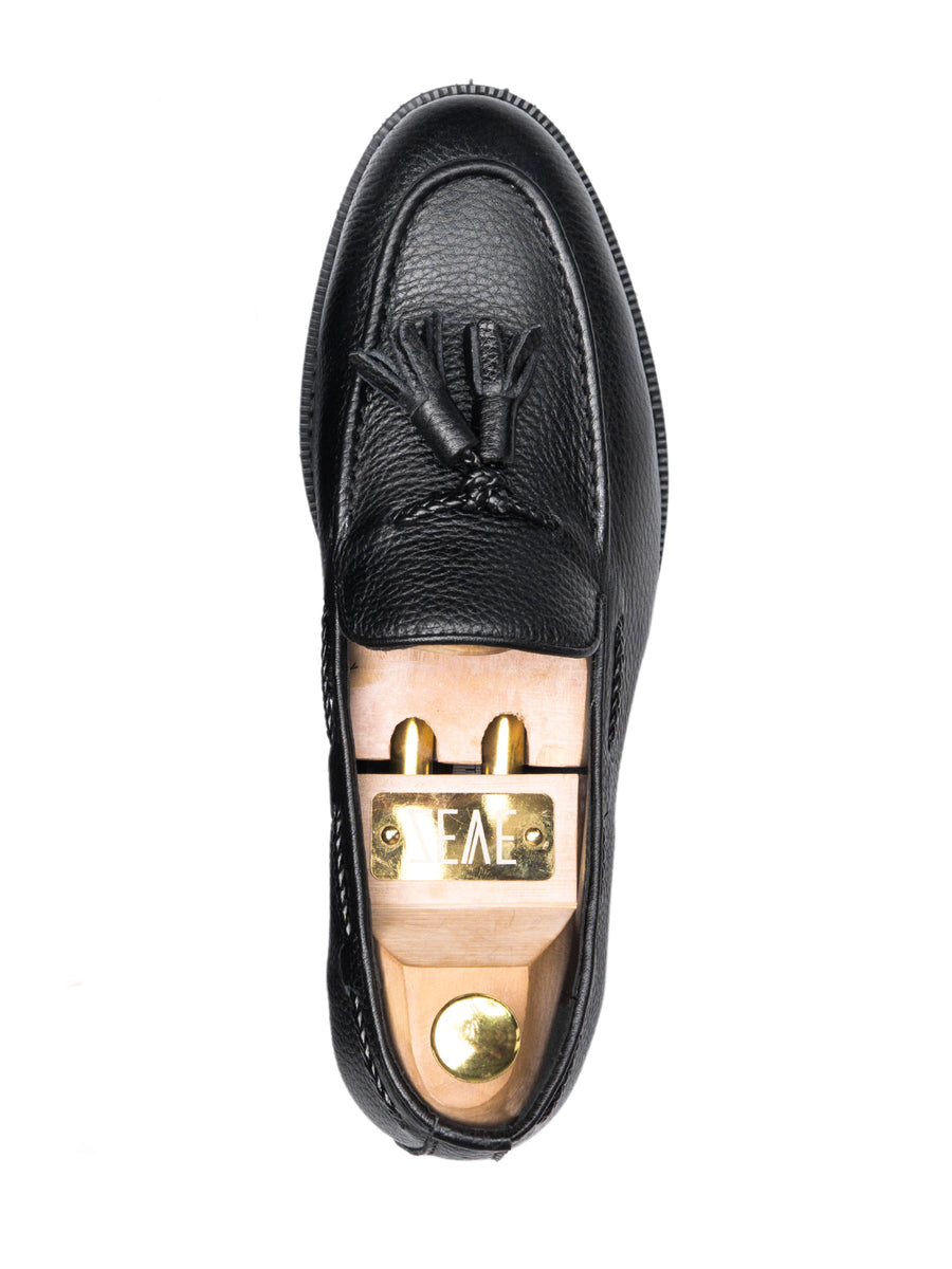 3-TASSEL-LOAFER-BLACK-PEBBLE-GRAIN-LEATHER-ZEVE-INTERNATIONAL-MEN-SHOES - Zeve