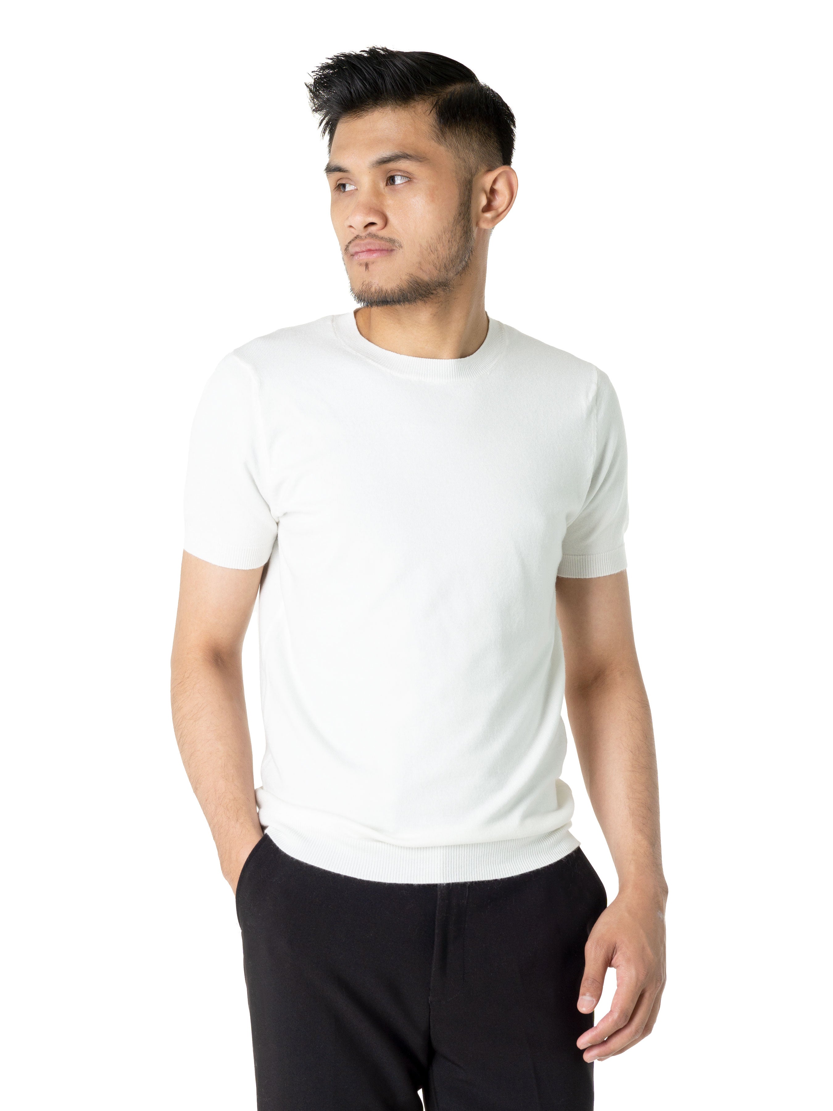 Basic Crew Neck Tee - Sand White - Zeve Shoes