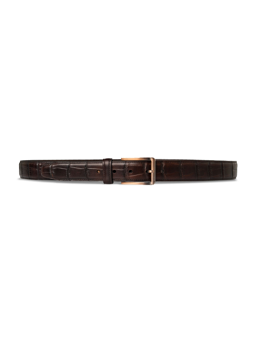 Croco-Leather-Belt-with-Copper-toned-Buckle - Zeve