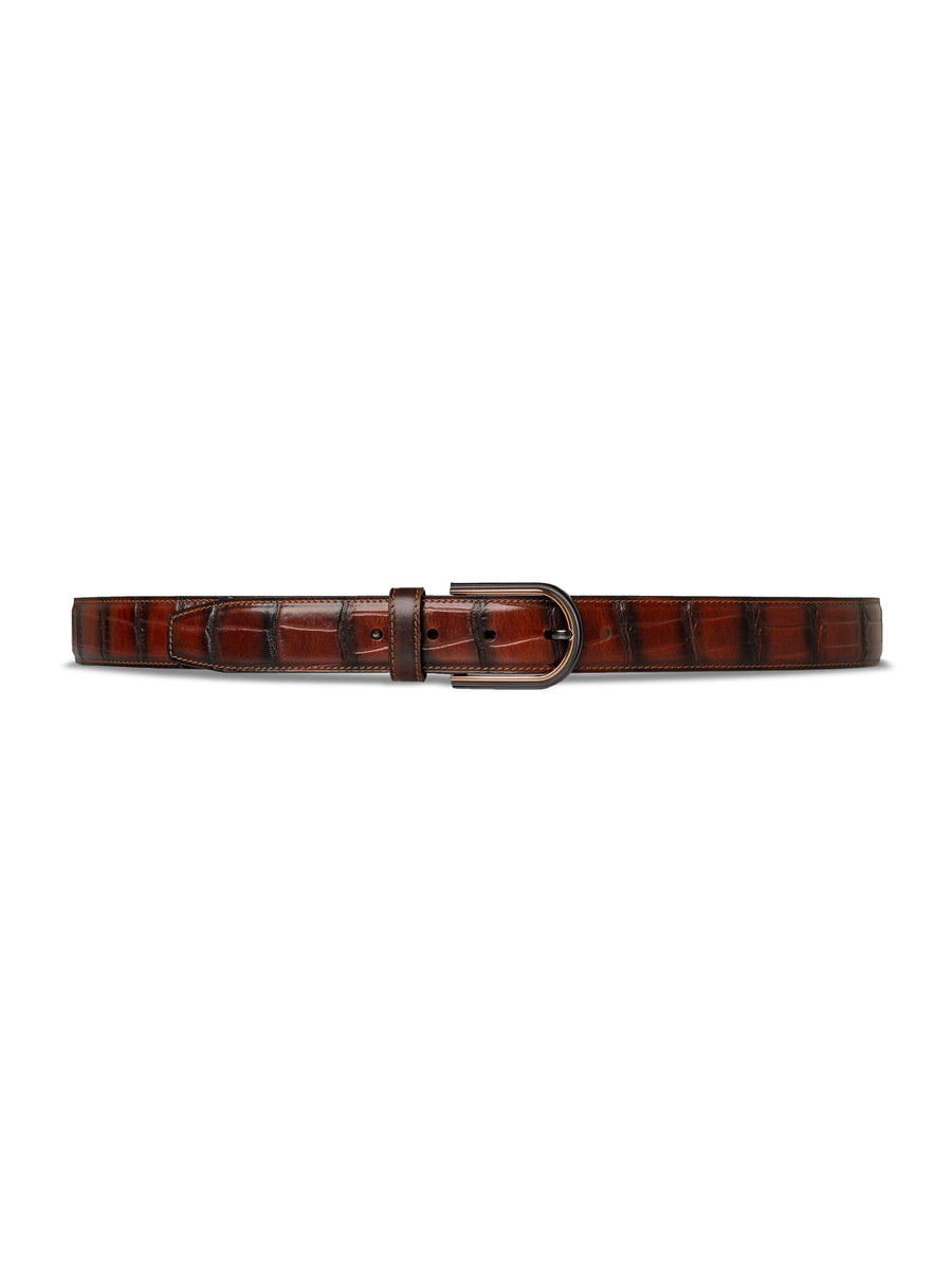 Croco-Leather-Belt-with-Palladium-toned-Buckle - Zeve