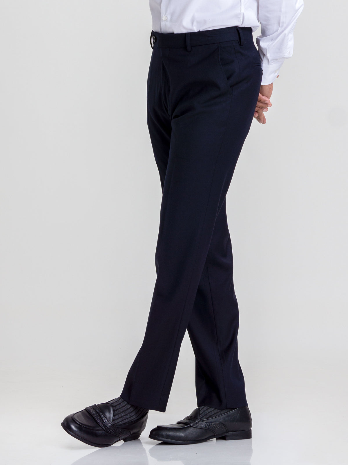 Trousers With Belt Loop -  Deep Blue Plain (Stretchable) - Zeve Shoes
