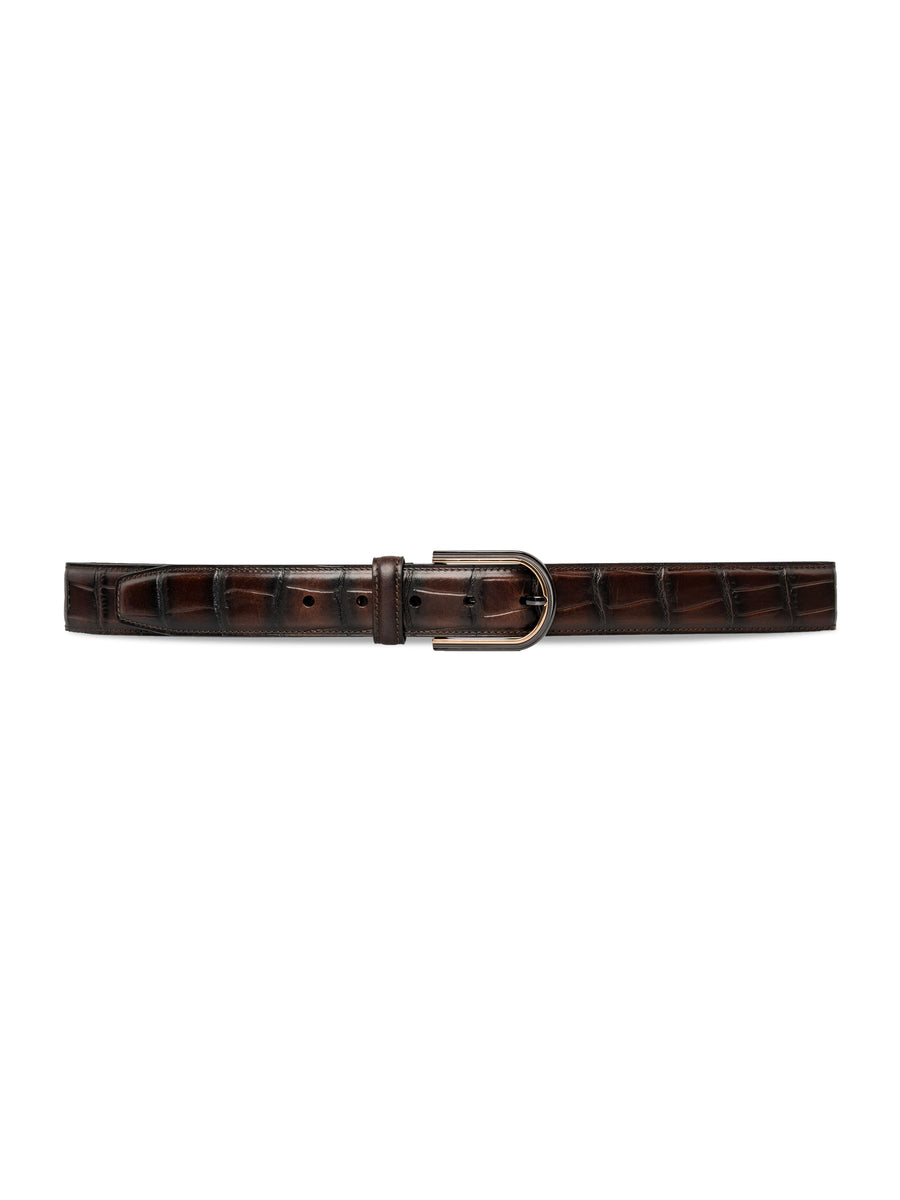 Leather-Belt-Croco-Brown - Zeve